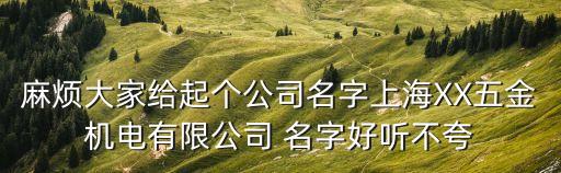 麻煩大家給起個(gè)公司名字上海XX五金機(jī)電有限公司 名字好聽不夸