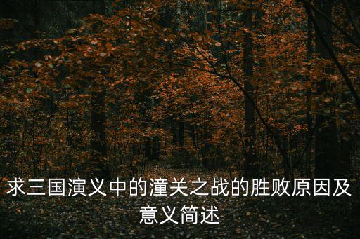 求三國(guó)演義中的潼關(guān)之戰(zhàn)的勝敗原因及意義簡(jiǎn)述