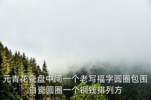 元青花瓷盤中間一個老寫福字圓圈包圍白瓷圓圈一個銅錢排列方