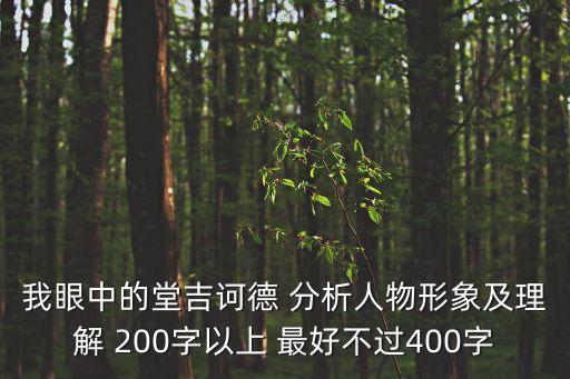 堂吉訶德人物形象分析，我眼中的堂吉訶德 分析人物形象及理解 200字以上 最好不過400字
