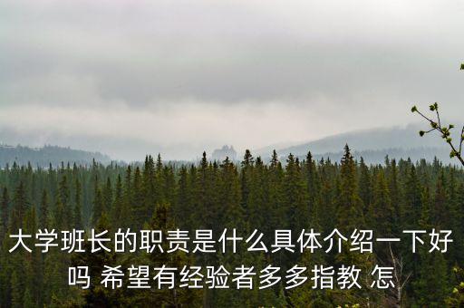 大學(xué)班長(zhǎng)的職責(zé)是什么具體介紹一下好嗎 希望有經(jīng)驗(yàn)者多多指教 怎