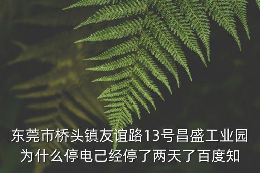東莞市橋頭鎮(zhèn)友誼路13號(hào)昌盛工業(yè)園為什么停電己經(jīng)停了兩天了百度知