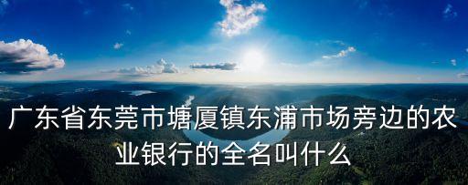 廣東省東莞市塘廈鎮東浦市場旁邊的農業銀行的全名叫什么
