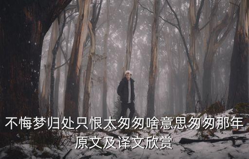 不悔夢歸處只恨太匆匆啥意思匆匆那年原文及譯文欣賞