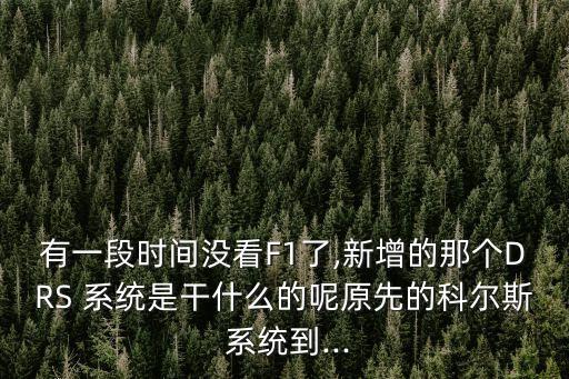 有一段時間沒看F1了,新增的那個DRS 系統是干什么的呢原先的科爾斯 系統到...