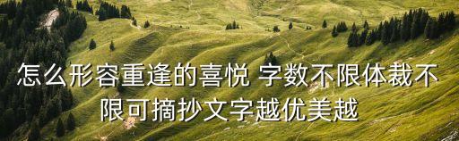 怎么形容重逢的喜悅 字?jǐn)?shù)不限體裁不限可摘抄文字越優(yōu)美越