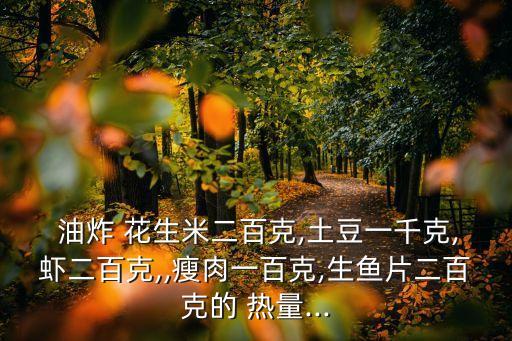  油炸 花生米二百克,土豆一千克,蝦二百克,,瘦肉一百克,生魚片二百克的 熱量...