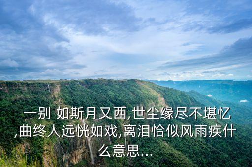 一別如斯,離別的眼淚令人失望:一別如斯