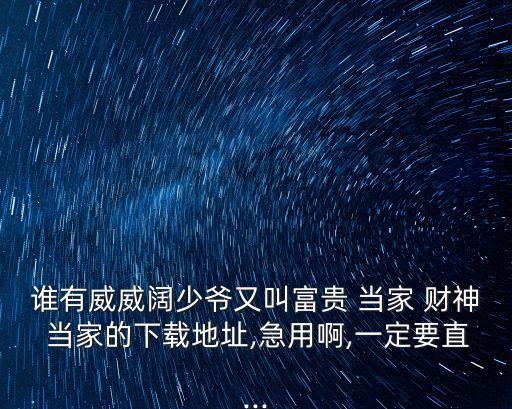 誰有威威闊少爺又叫富貴 當家 財神 當家的下載地址,急用啊,一定要直...
