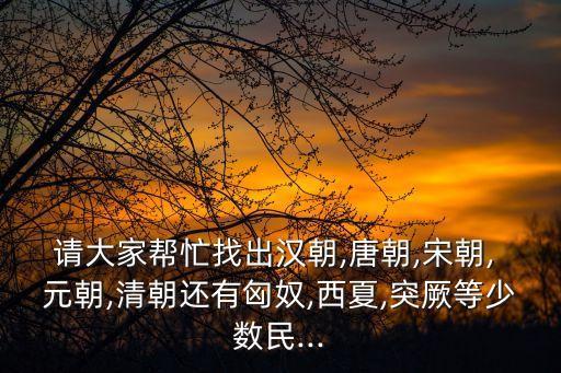 請大家幫忙找出漢朝,唐朝,宋朝, 元朝,清朝還有匈奴,西夏,突厥等少數民...