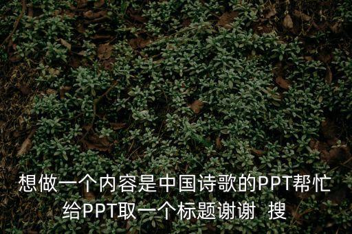 想做一個內(nèi)容是中國詩歌的PPT幫忙給PPT取一個標(biāo)題謝謝  搜