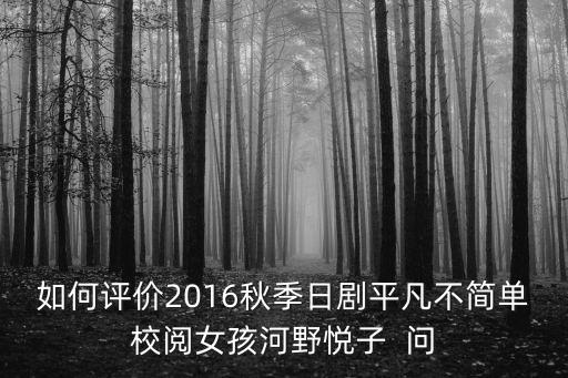 如何評價2016秋季日劇平凡不簡單校閱女孩河野悅子  問