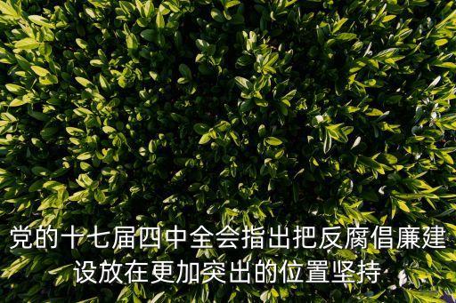 黨的十七屆四中全會指出把反腐倡廉建設放在更加突出的位置堅持
