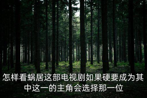 鍋居，怎樣看蝸居這部電視劇如果硬要成為其中這一的主角會選擇那一位