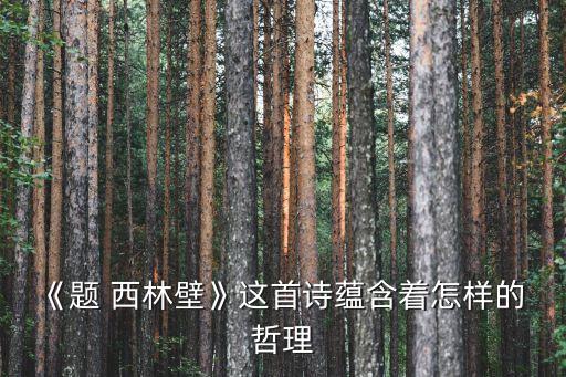 《題 西林壁》這首詩蘊含著怎樣的 哲理