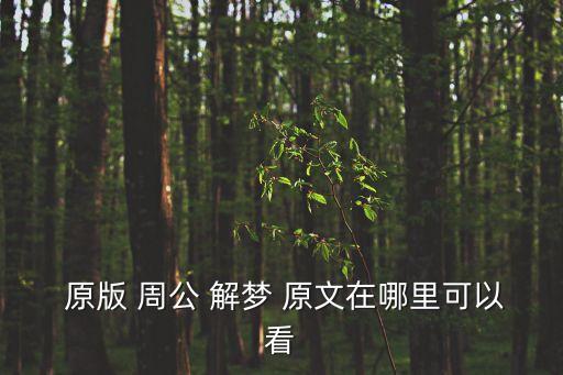  原版 周公 解夢 原文在哪里可以看
