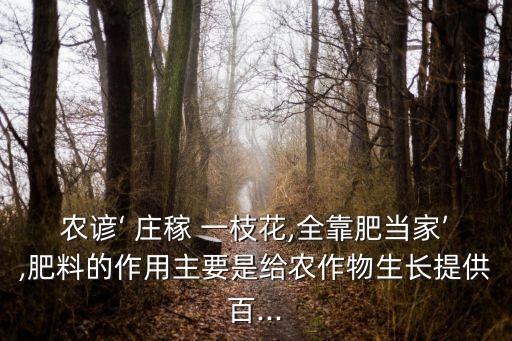 農(nóng)諺‘ 莊稼 一枝花,全靠肥當(dāng)家’,肥料的作用主要是給農(nóng)作物生長(zhǎng)提供百...