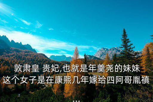  敦肅皇 貴妃,也就是年羹堯的妹妹這個女子是在康熙幾年嫁給四阿哥胤禛...
