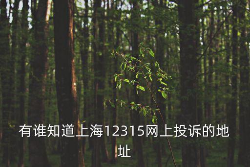 上海市市場12315官網，有誰知道上海12315網上投訴的地址