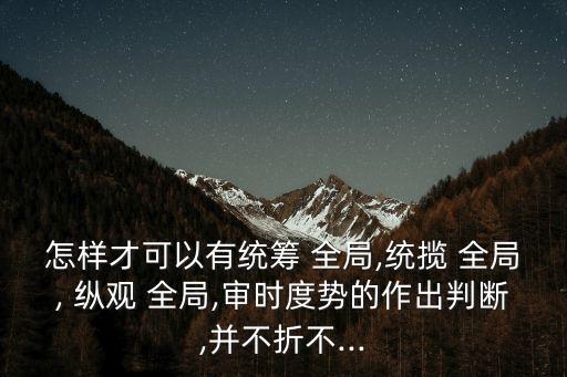 怎樣才可以有統籌 全局,統攬 全局, 縱觀 全局,審時度勢的作出判斷,并不折不...