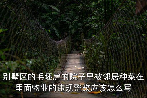 別墅區的毛坯房的院子里被鄰居種菜在里面物業的違規整改應該怎么寫