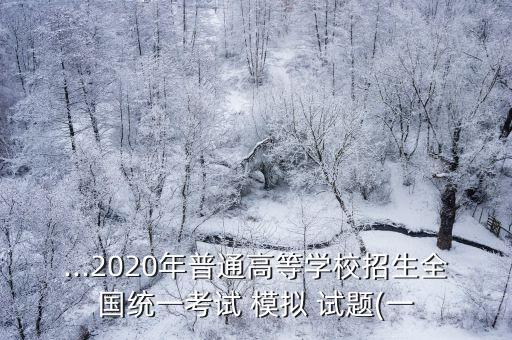 ...2020年普通高等學校招生全國統一考試 模擬 試題(一