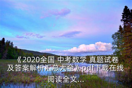 《2020全國 中考數學 真題試卷及答案解析匯總大全》pdf下載在線閱讀全文...