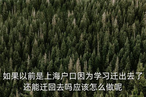 如果以前是上海戶口因為學習遷出去了還能遷回去嗎應該怎么做呢