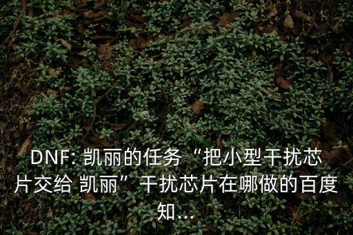 DNF: 凱麗的任務(wù)“把小型干擾芯片交給 凱麗”干擾芯片在哪做的百度知...