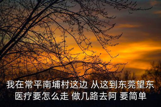 我在常平南埔村這邊 從這到東莞望東醫(yī)療要怎么走 做幾路去阿 要簡(jiǎn)單