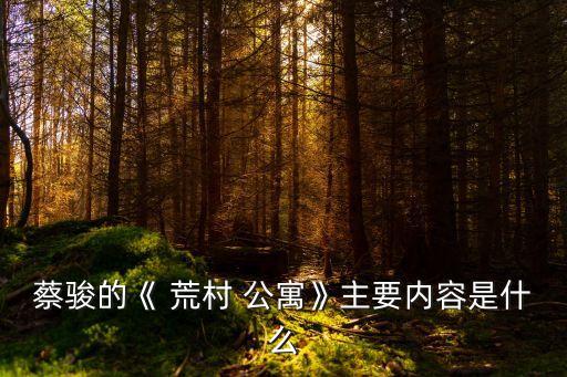 蔡駿的《 荒村 公寓》主要內容是什么