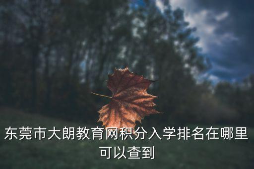 東莞市大朗教育網積分入學排名在哪里可以查到