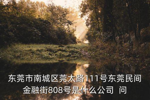 東莞市南城區(qū)莞太路111號(hào)東莞民間金融街808號(hào)是什么公司  問