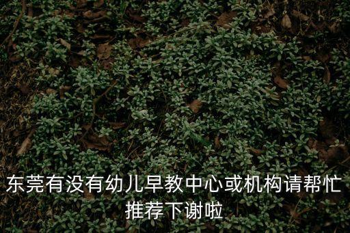 東莞嬰兒早教，東莞有沒有幼兒早教中心或機構請幫忙推薦下謝啦