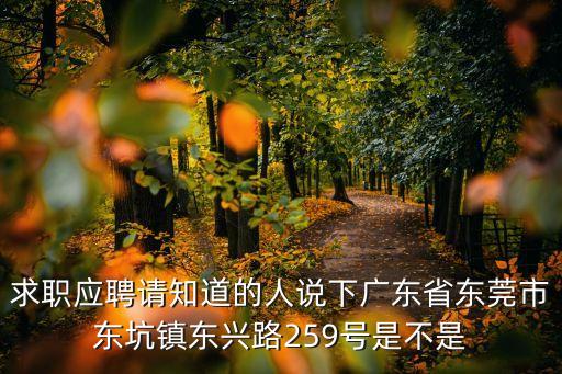 東莞市海鴻，求職應聘請知道的人說下廣東省東莞市東坑鎮東興路259號是不是