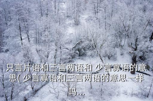 只言片語和三言兩語和 少言寡語的意思( 少言寡語和三言兩語的意思一樣嗎...