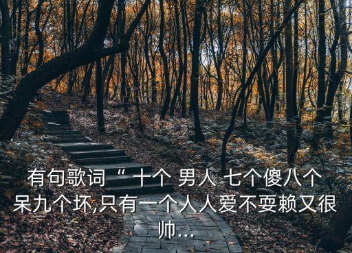 有句歌詞“ 十個 男人 七個傻八個呆九個壞,只有一個人人愛不耍賴又很帥...