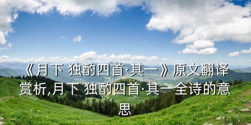 《月下 獨酌四首·其一》原文翻譯 賞析,月下 獨酌四首·其一全詩的意思