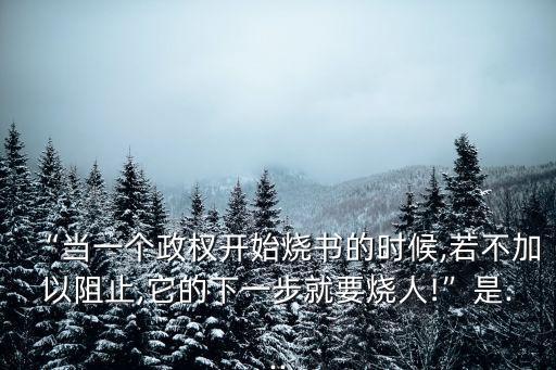 “當一個政權開始燒書的時候,若不加以阻止,它的下一步就要燒人!”是...