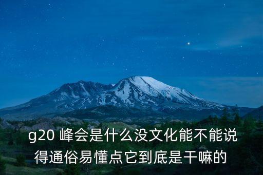  g20 峰會是什么沒文化能不能說得通俗易懂點它到底是干嘛的
