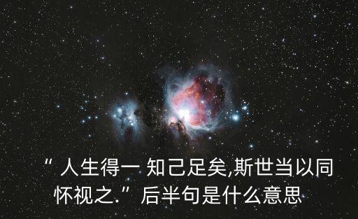 “ 人生得一 知己足矣,斯世當以同懷視之.”后半句是什么意思