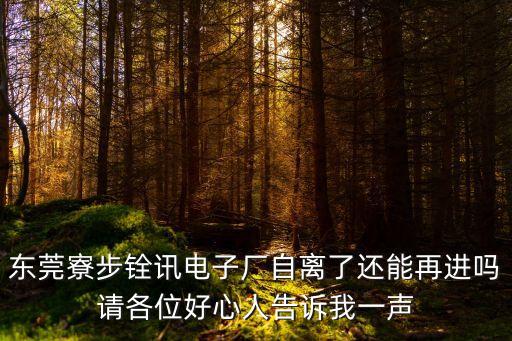 東莞寮步銓訊電子廠自離了還能再進嗎請各位好心人告訴我一聲