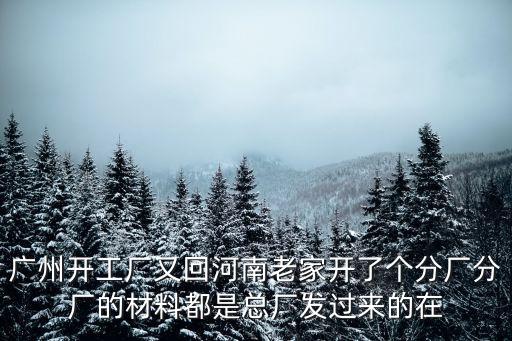廣州開(kāi)工廠又回河南老家開(kāi)了個(gè)分廠分廠的材料都是總廠發(fā)過(guò)來(lái)的在