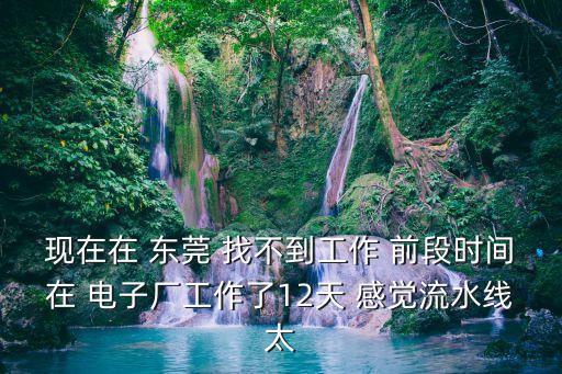 現在在 東莞 找不到工作 前段時間在 電子廠工作了12天 感覺流水線太