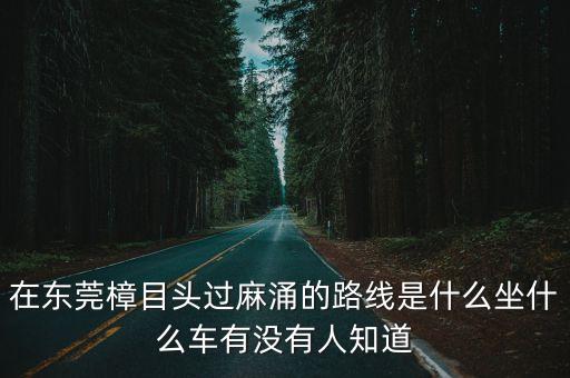 在東莞樟目頭過麻涌的路線是什么坐什么車有沒有人知道