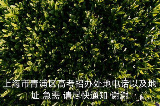 上海市青浦區高考招辦處地電話以及地址 急需 請盡快通知 謝謝