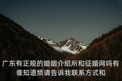 廣東有正規的婚姻介紹所和征婚網嗎有誰知道煩請告訴我聯系方式和