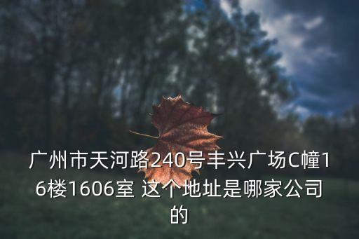 廣州朗藝燈飾有限公司，廣州市天河路240號(hào)豐興廣場(chǎng)C幢16樓1606室 這個(gè)地址是哪家公司的