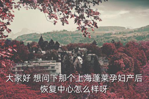 大家好 想問(wèn)下那個(gè)上海蓬萊孕婦產(chǎn)后恢復(fù)中心怎么樣呀