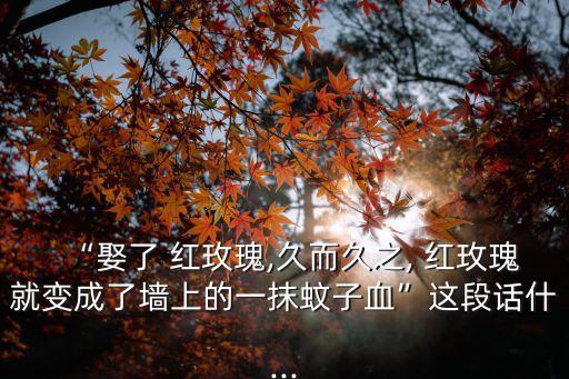 “娶了 紅玫瑰,久而久之, 紅玫瑰就變成了墻上的一抹蚊子血”這段話什...